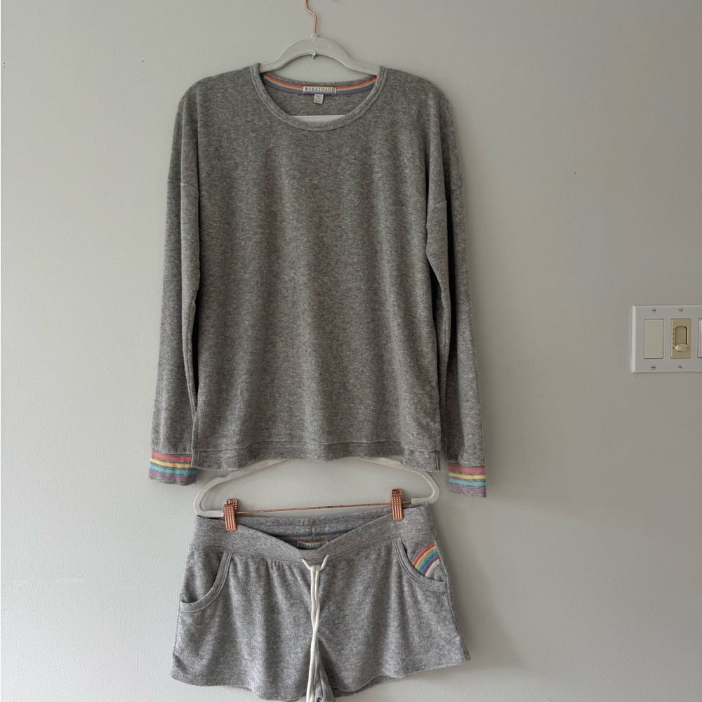 P.J. Salvage Gray Pajama Set Soft Knit Long Sleeve